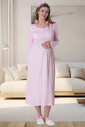 Lace Long Lez Lacy 4 Piece Maternity-Nursing Set Pink - 6060
