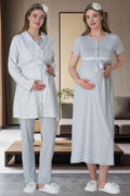 Bow Striped 4-Piece Maternity-Nursing Set Grey - 6061