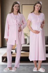 Bow Striped 4 Pieces Maternity & Nursing Set Pink - 6061