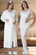 Lace Sleeve and Collar 4-Piece Maternity Feeding-Friendly Set Ecru - C6065