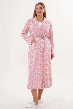 Heart Printed Maternity-Nursing Nightgown & Patterned Robe Set Pink - 6101