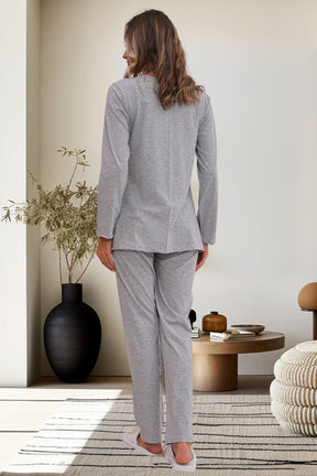 Flowery Guipure Collar 4-Piece Maternity-Nursing Set Grey - 6172