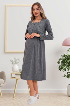 Flowery Guipure Collar 4-Piece Maternity-Nursing Set Charcoal - 6172
