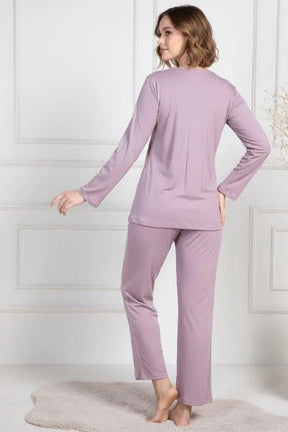 Lace Collar Maternity & Nursing Pajama Set Dried Rose - 6104