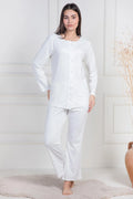 Lace Collar Buttoned Maternity & Nursing Pajama Set Ecru - 6105