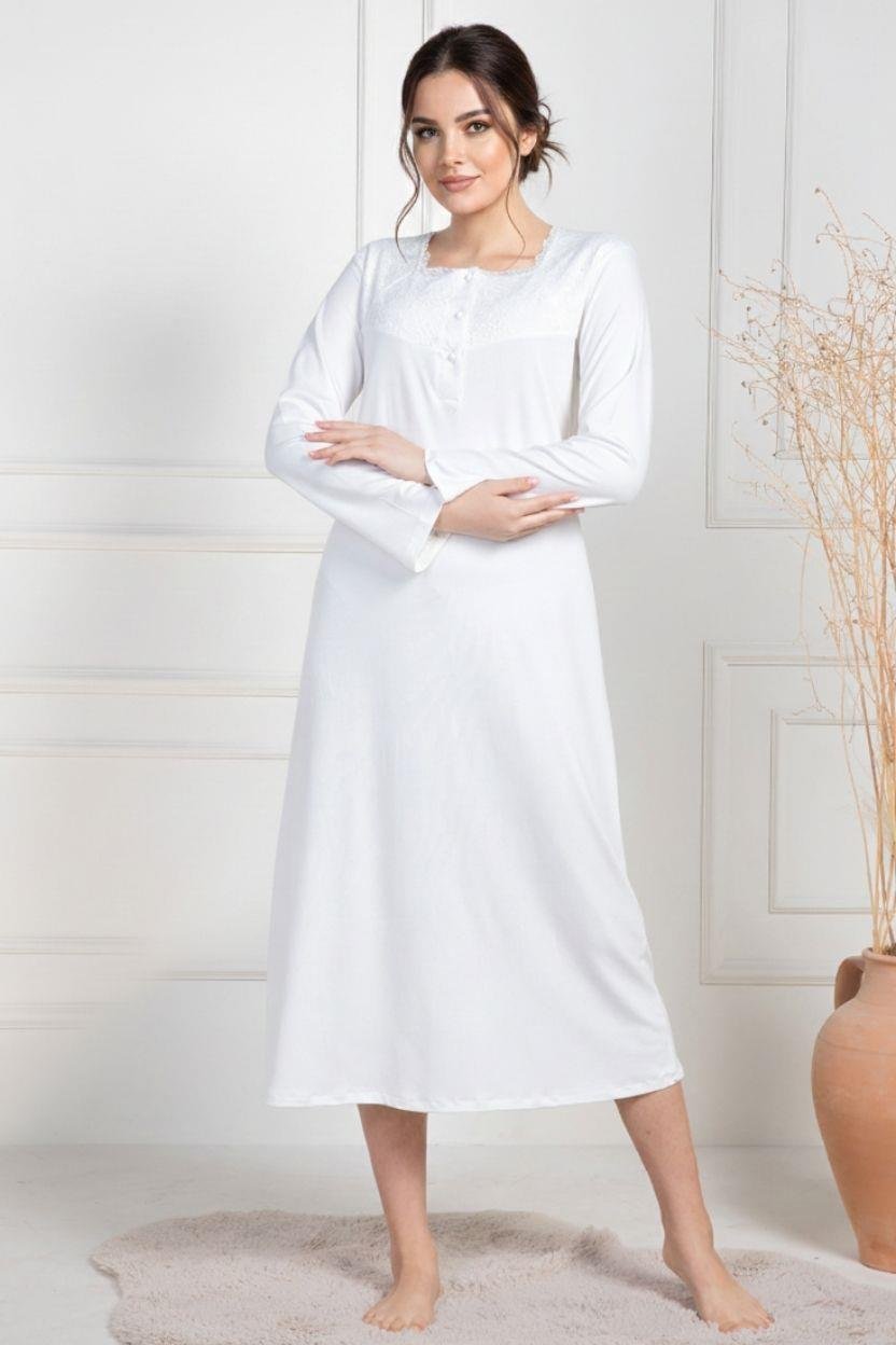 Lace Collar Maternity & Nursing Nightgown Ecru - 6106