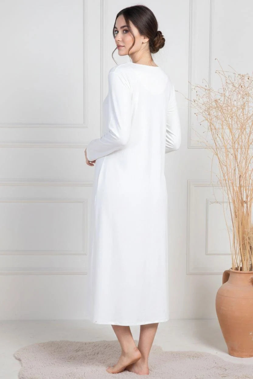 Lace Collar Maternity & Nursing Nightgown Ecru - 6106