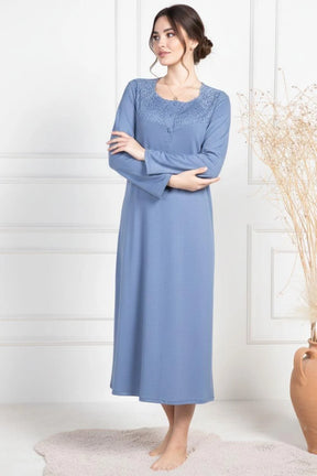 Lace Collar Maternity & Nursing Nightgown Indigo - 6106