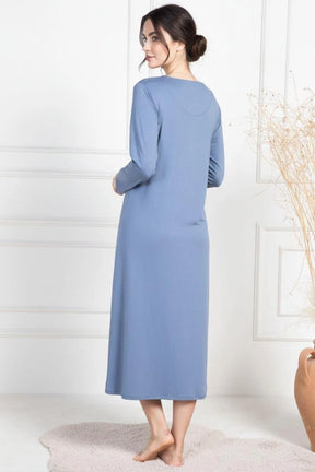 Lace Collar Maternity & Nursing Nightgown Indigo - 6106