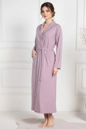 Lace Collar Maternity Robe Dried Rose - 6107