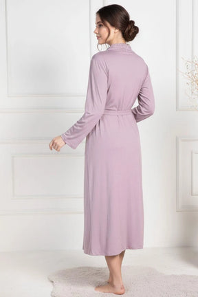 Lace Collar Maternity Robe Dried Rose - 6107