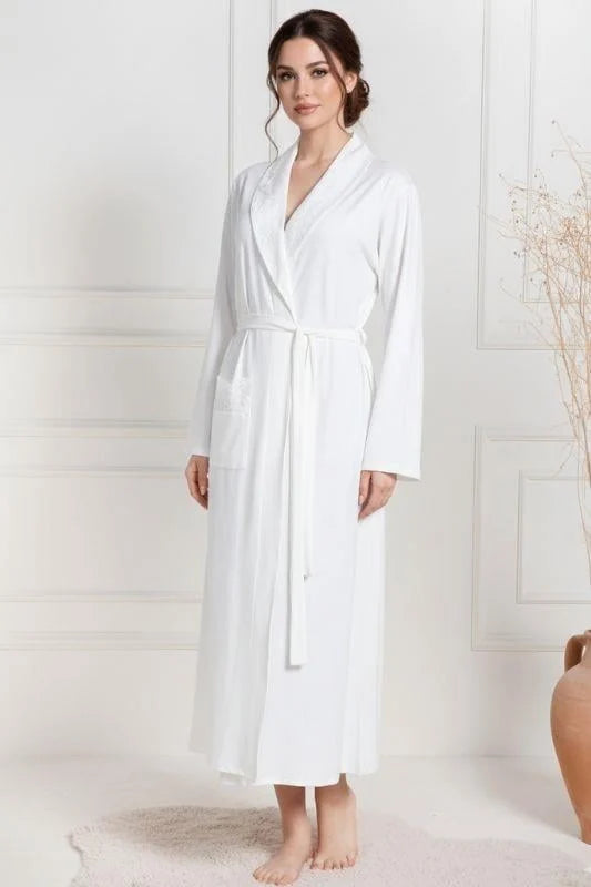 Lace Collar Maternity Robe Ecru - 6107