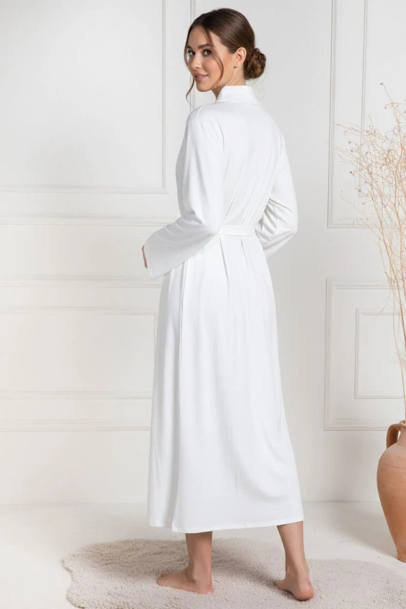 Lace Collar Maternity Robe Ecru - 6107