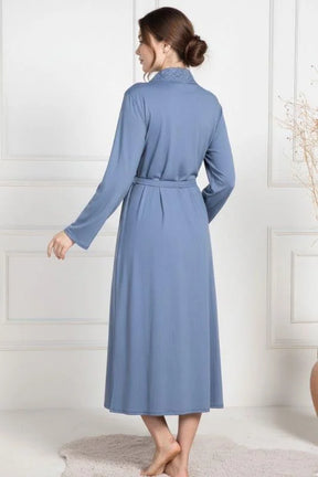 Lace Collar Maternity Robe Indigo - 6107