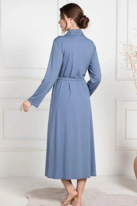 Lace Collar Maternity Robe Indigo - 6107