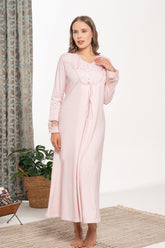 Lace Detailed Maternity & Nursing Nightgown Powder - 6119