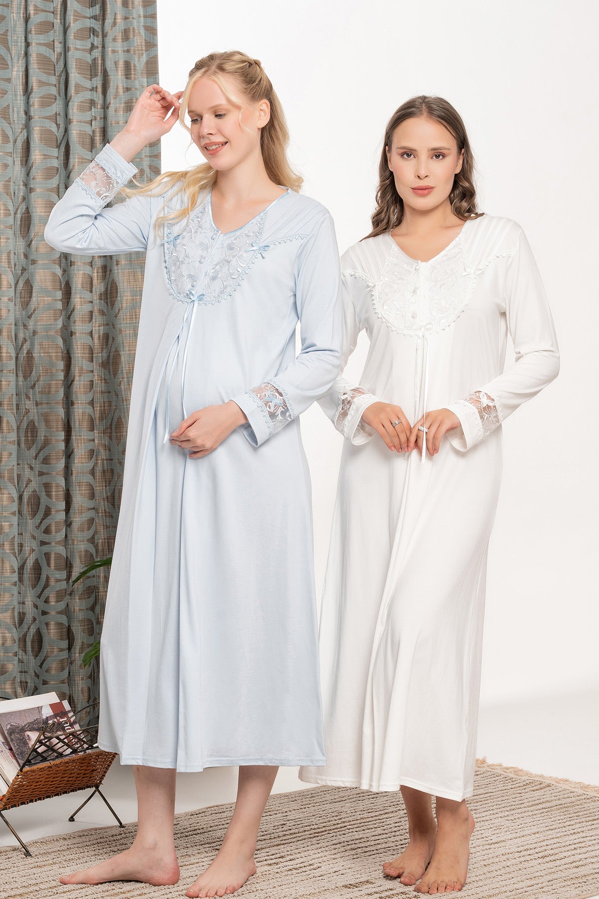Lace Detailed Maternity & Nursing Nightgown - 6119