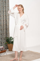 Lace Detailed Maternity Robe Ecru - 6120