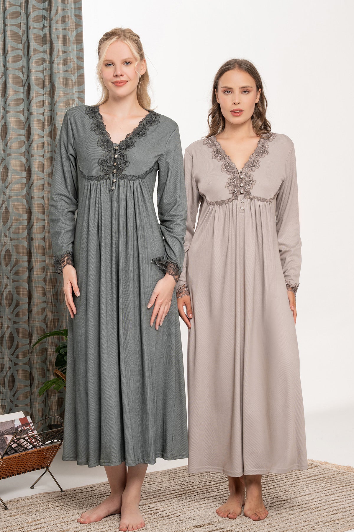 Lace Collar and Sleeve Plus Size Maternity & Nursing Nightgown - 6123