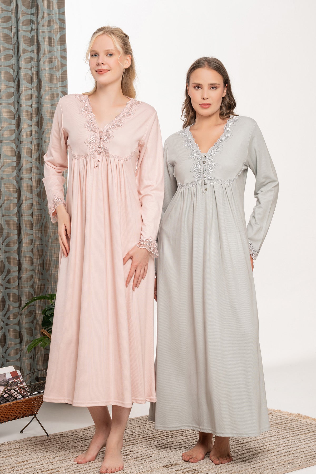 Lace Collar and Sleeve Plus Size Maternity & Nursing Nightgown - 6123