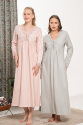 Lace Collar and Sleeve Plus Size Maternity & Nursing Nightgown - 6123