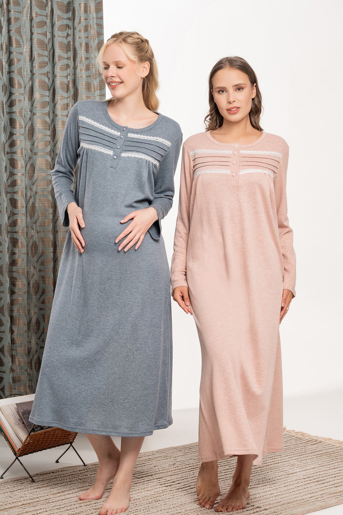 Lace Collar Plus Size Maternity & Nursing Nightgown - 6133