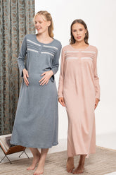 Lace Collar Plus Size Maternity & Nursing Nightgown - 6133