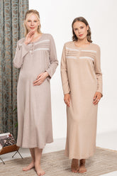 Lace Collar Plus Size Maternity & Nursing Nightgown - 6133