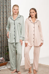 Patterned Maternity & Nursing Pajama Set - 6136