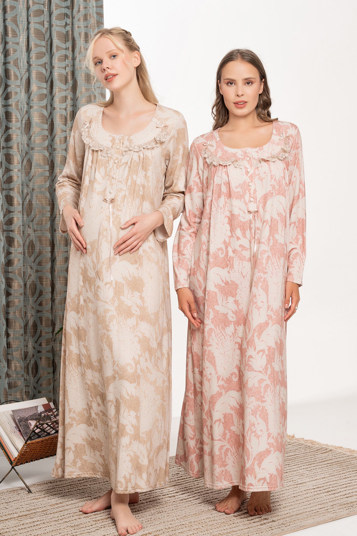 Patterned Plus Size Maternity & Nursing Nightgown - 6138