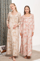 Patterned Plus Size Maternity & Nursing Nightgown - 6138