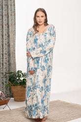 Patterned Lace Collar Plus Size Maternity & Nursing Nightgown Powder - 6139