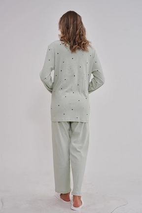 Heart Patterned Cotton Plus Size Maternity & Nursing Pajama Set Green - 6150