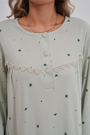 Heart Plus Size Maternity & Nursing Nightgown Green - 6152