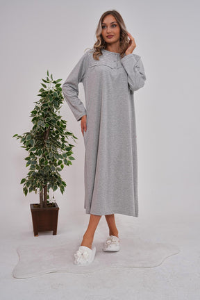 Flowery Collar Plus Size Maternity & Nursing Nightgown Grey - 6153