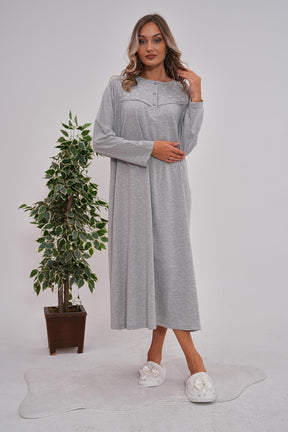 Flowery Collar Plus Size Maternity & Nursing Nightgown Grey - 6153
