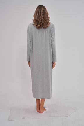 Flowery Collar Plus Size Maternity & Nursing Nightgown Grey - 6153