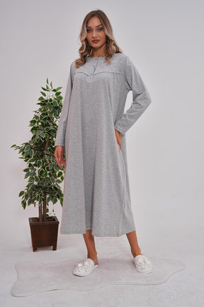 Flowery Collar Plus Size Maternity & Nursing Nightgown Grey - 6153