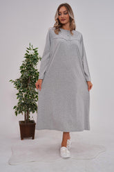 Flowery Collar Plus Size Maternity & Nursing Nightgown Grey - 6153