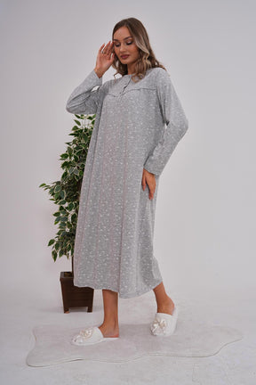 Flowery Plus Size Maternity & Nursing Nightgown Grey - 6154