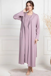 Lace Collar Maternity-Nursing Nightgown & Robe Set Dried Rose - 6156