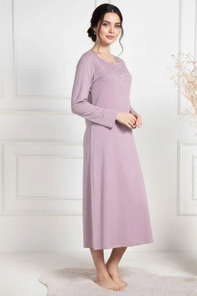 Lace Collar Maternity-Nursing Nightgown & Robe Set Dried Rose - 6156