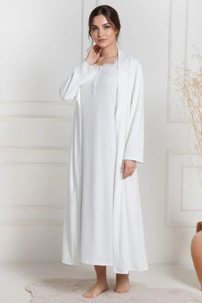 Lace Collar Maternity-Nursing Nightgown & Robe Set Ecru - 6156