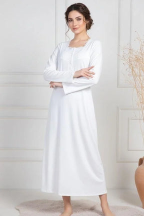 Lace Collar Maternity-Nursing Nightgown & Robe Set Ecru - 6156