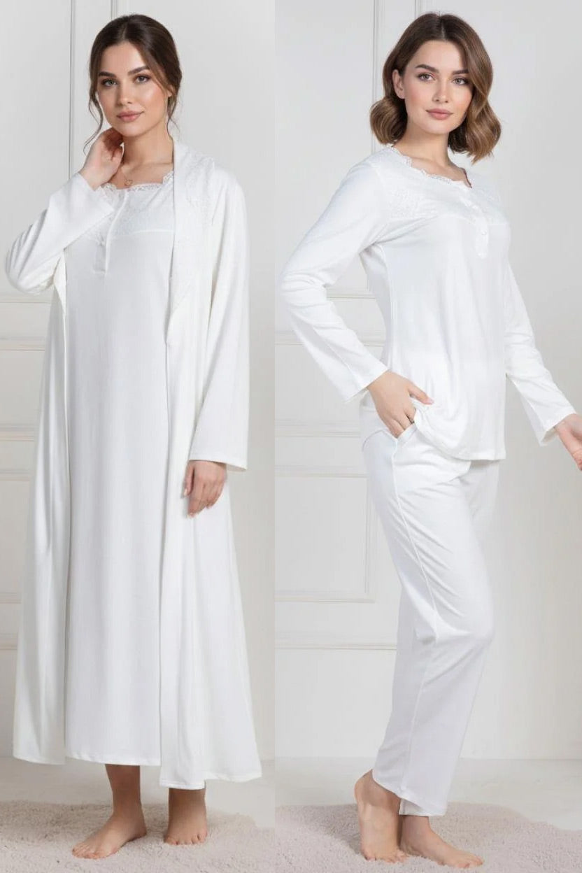 Lace Collar 4-Piece Maternity-Nursing Set Ecru - 6157