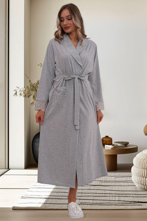 Flowery Guipure Collar 4-Piece Maternity-Nursing Set Grey - 6172