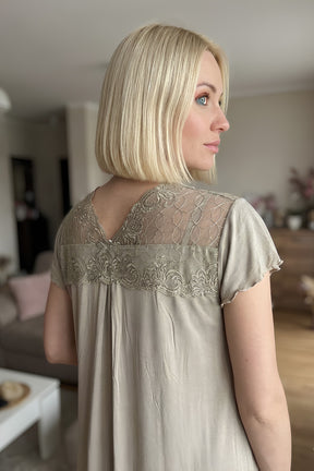 Lace Embroidered 3-Piece Maternity-Nursing Pajama & Satin Jacquard Robe Set Blue - 6201