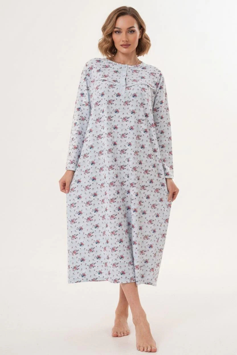 Flower Patterned Plus Size Maternity & Nursing Nightgown Blue - 6205