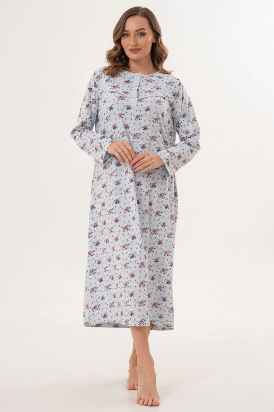 Flower Patterned Plus Size Maternity & Nursing Nightgown Blue - 6205