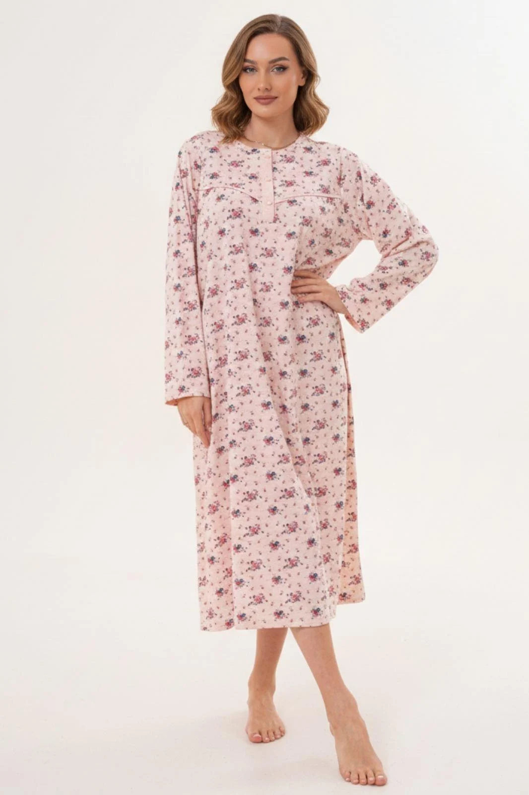 Flower Patterned Plus Size Maternity Feeding-Friendly Nightgown Powder - C6205